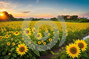 Yellow Compass Plant flowers blooming at sunrise in Dixon Waterfowl Refuge. made with Generative AI