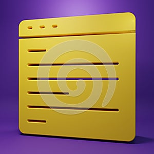 Yellow Computer api interface icon isolated on purple background. Application programming interface API technology