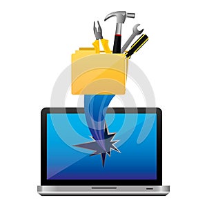 yellow computer file with tools and hole icon