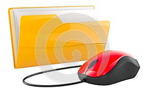 Yellow Computer Folder icon with computer mouse, 3D rendering