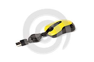 Yellow computer mouse isolated on white background