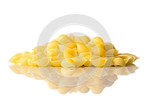 Yellow Conchiglie Rigate on White Background