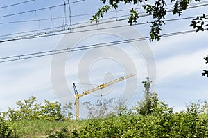 Yellow Construction Crane On Development Site