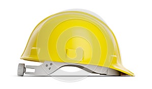 Side View of a Yellow Construction Hard Hat Isolated on a White Background
