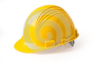 Yellow construction helmet isolated on white background with clipping path, engineer concept