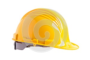 Yellow construction helmet isolated on white background with clipping path, engineer safety concept