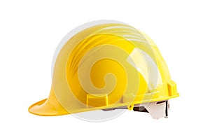 Yellow construction helmet isolated on white background with clipping path, engineer safety concept