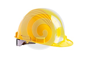 Yellow construction helmet isolated on white background with clipping path, engineer safety concept