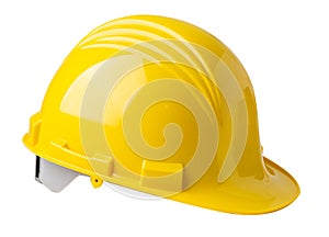 Yellow construction helmet on white background with clipping path, engineer safety concept