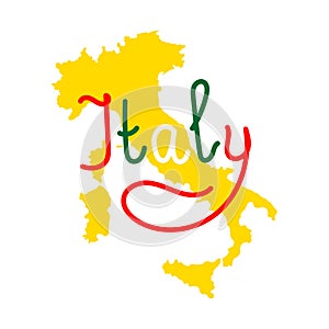 Yellow contour map of Italy on white background