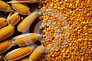 Yellow corn frame with seeds backdrop, providing ample copy space