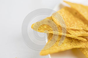 Yellow corn Tortilla chips, Closeup shot
