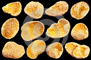 Yellow cornflakes closeup