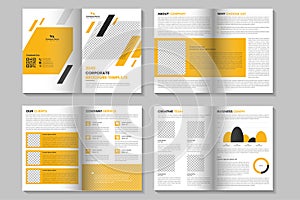 Yellow corporate business brochure template and multi-page annual report brochure layout design, company profile, Project