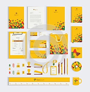 Yellow corporate business stationery set template mockup design