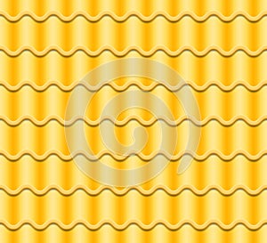 Yellow Corrugated Tile Vector. Seamless Pattern. Classic Ceramic Tiles Cover. Fragment Of Roof Illustration.