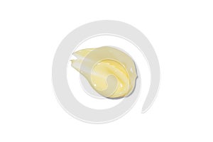 yellow cosmetic face cream texture on white background. Cosmetics product smear. Skin care