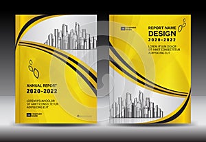 Yellow Cover template With city landscape, Annual report cover design, Business brochure flyer template, advertisement