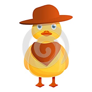 Yellow cowboy duck icon, cartoon style
