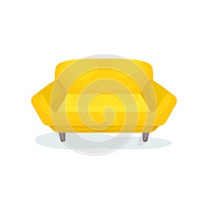 Yellow cozy sofa, living room furniture, interior design element vector Illustration on a white background