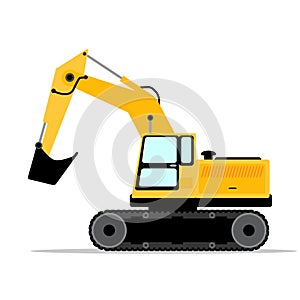 Yellow crawler excavator. Side view. Vector illustration.