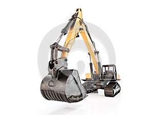 Yellow crawler excavator on white