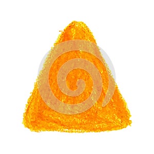 Yellow crayon scribble texture stain triangle shape isolated on white background