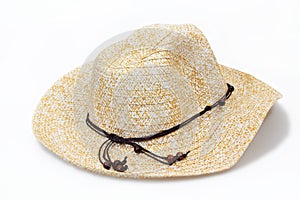 yellow cream wickerwork cowboy lady hat isolated