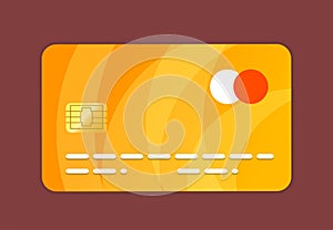Yellow credit card on red 2d illustration