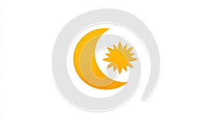Yellow Crescent Moon and Star Icon on White Background - Celestial Symbol