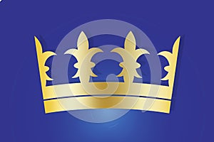 Yellow crown on a blue background. The badge of the aristocracy. Headdress of a king or queen. Luxury sign of power photo