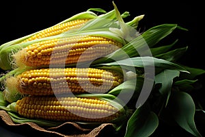 Yellow crown corn fresh front sought plant on dark back