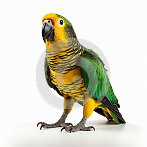 Yellow-crowned Amazon Parrot - Full Body Isolated On White Background