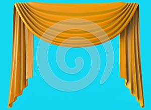 Yellow curtain isolated on blue background.