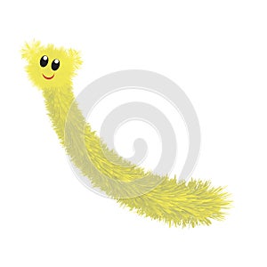 Yellow Cute Caterpillar Isolated on White Background
