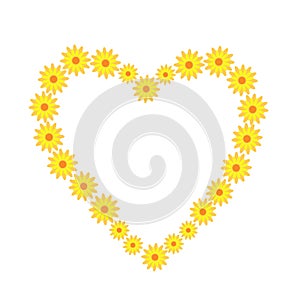Yellow cute fancy flower heart arrangement vector illustration in simple flat style, floral composition for joyful summer design