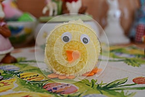 Yellow cute woolen easter biddy photo