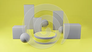 Yellow cylinder podium with gray girdle animation 3d render