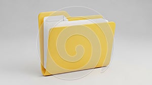 Yellow 3D Folder Icon with Stack of White Papers Inside file document