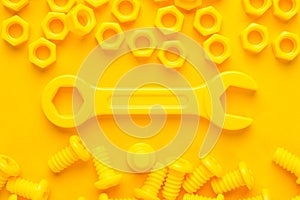 Yellow 3d printed bolts and nuts