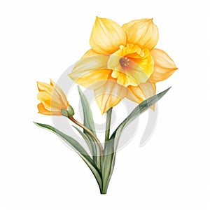 Watercolor Daffodil Illustration On White Background - Realistic Style photo