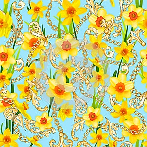Yellow daffodils on blue