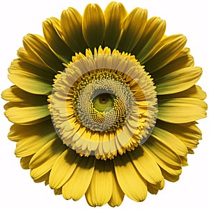 yellow daisy flower is isolated on a white background.