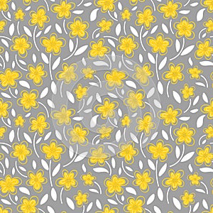 Yellow daisy flowers on a gray background seamless pattern.botanical pattern in the trending colors of 2021. vector