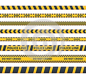 Yellow danger tape flat vector illustrations set