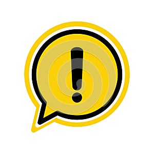 Yellow danger warning attention or exclamation sign in a speech bubble icon vector illustration flat style isolated