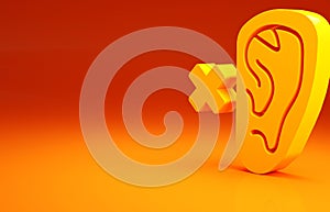 Yellow Deafness icon isolated on orange background. Deaf symbol. Hearing impairment. Minimalism concept. 3d illustration