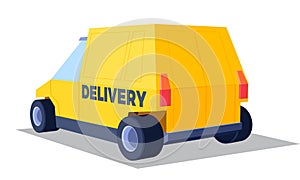 Yellow delivery car or van with 3D perspective. Fast car illustration for delivery business banner or pop-up in the