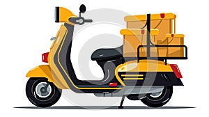 Yellow delivery scooter carrying packages ready dispatch. Delivery vehicle ensures quick photo