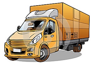 yellow delivery truck with cardboard box trucking